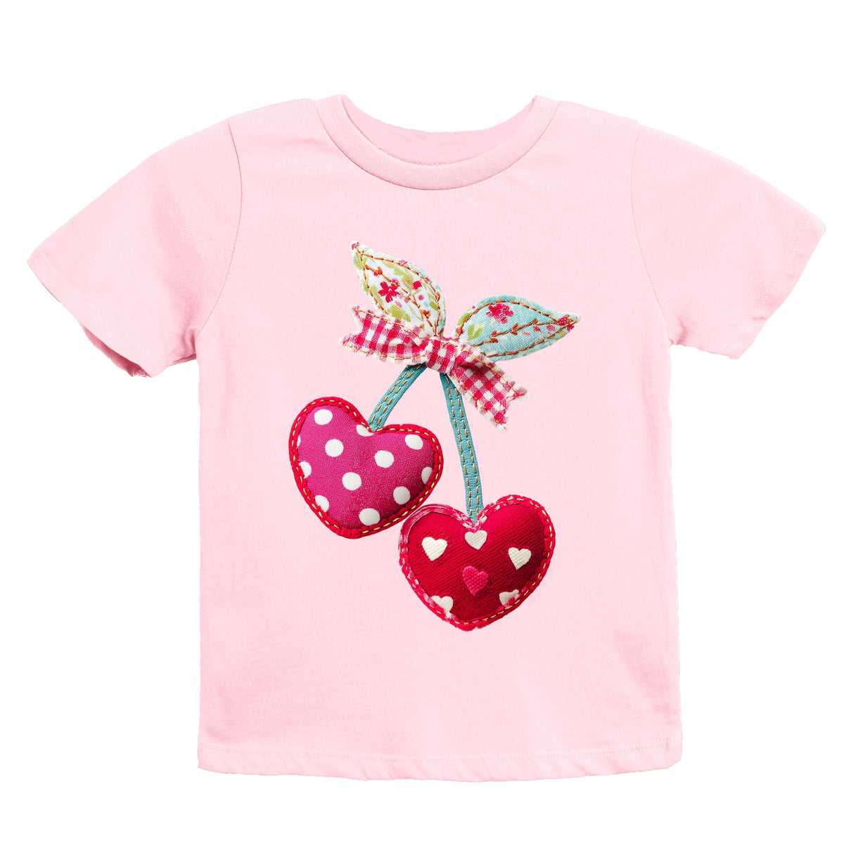 Cherry Hearts Patchwork Print - Youth Short Sleeve Graphic T-Shirt