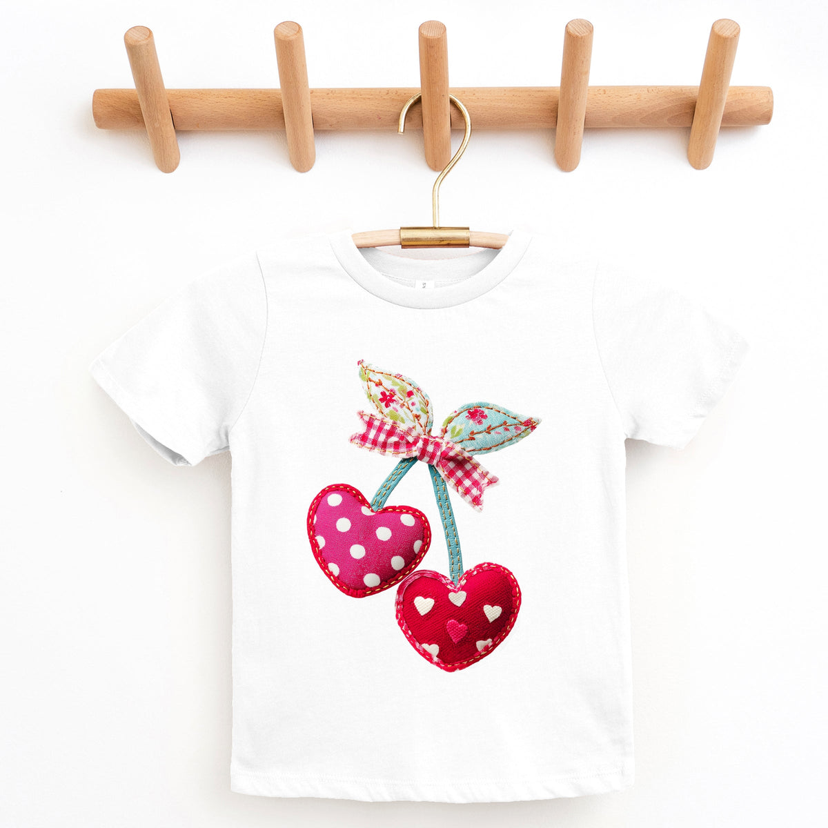 Cherry Hearts Patchwork Print - Youth Short Sleeve Graphic T-Shirt