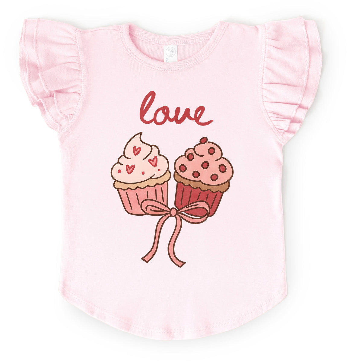 Love Cursive Cupcakes Coquette - Flutter Sleeve Graphic T-Shirt