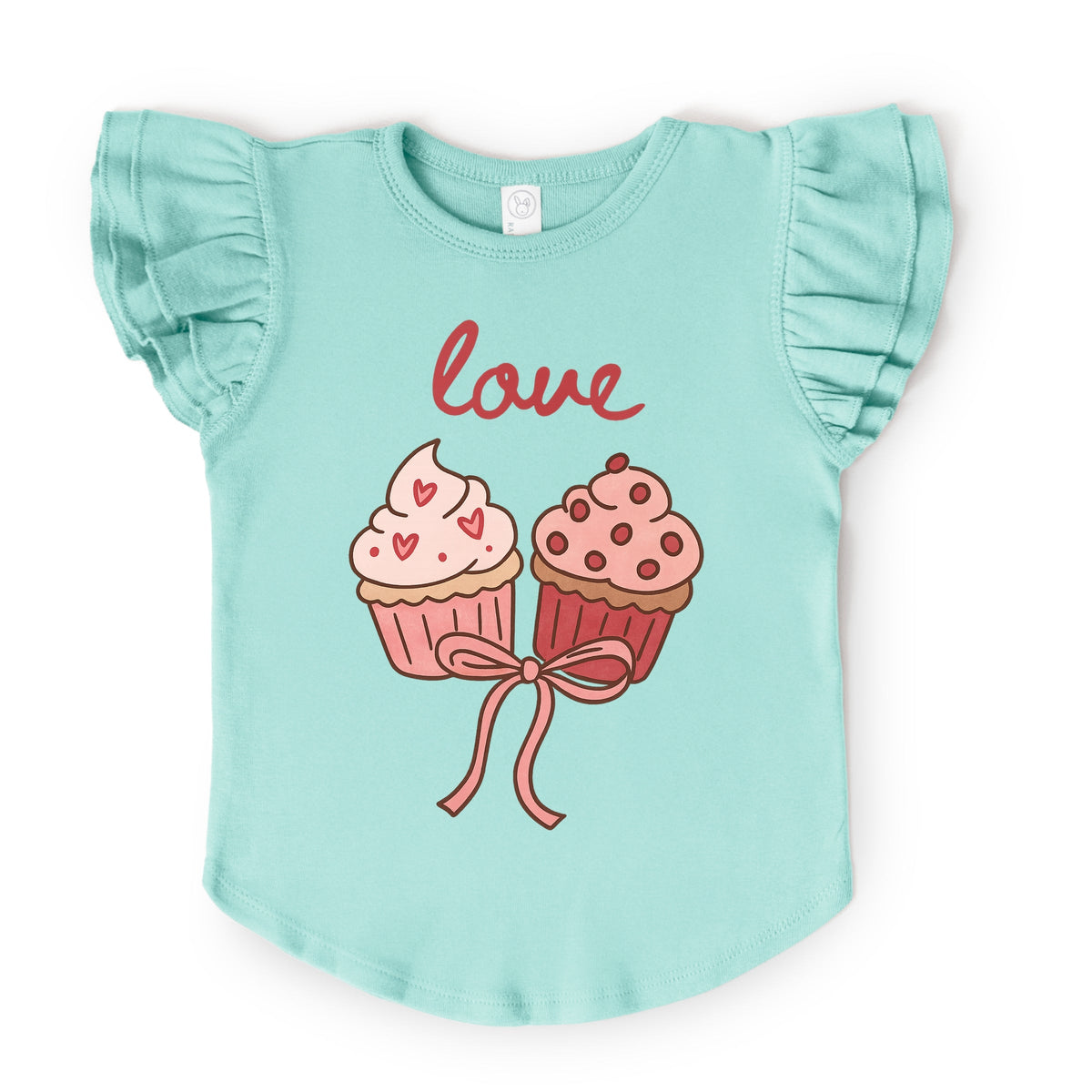 Love Cursive Cupcakes Coquette - Flutter Sleeve Graphic T-Shirt