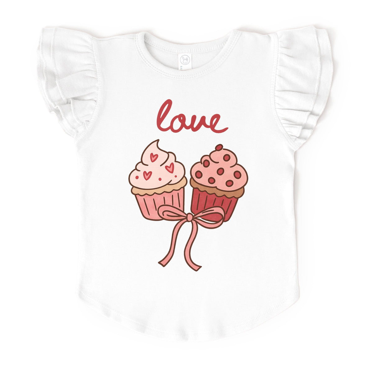 Love Cursive Cupcakes Coquette - Flutter Sleeve Graphic T-Shirt