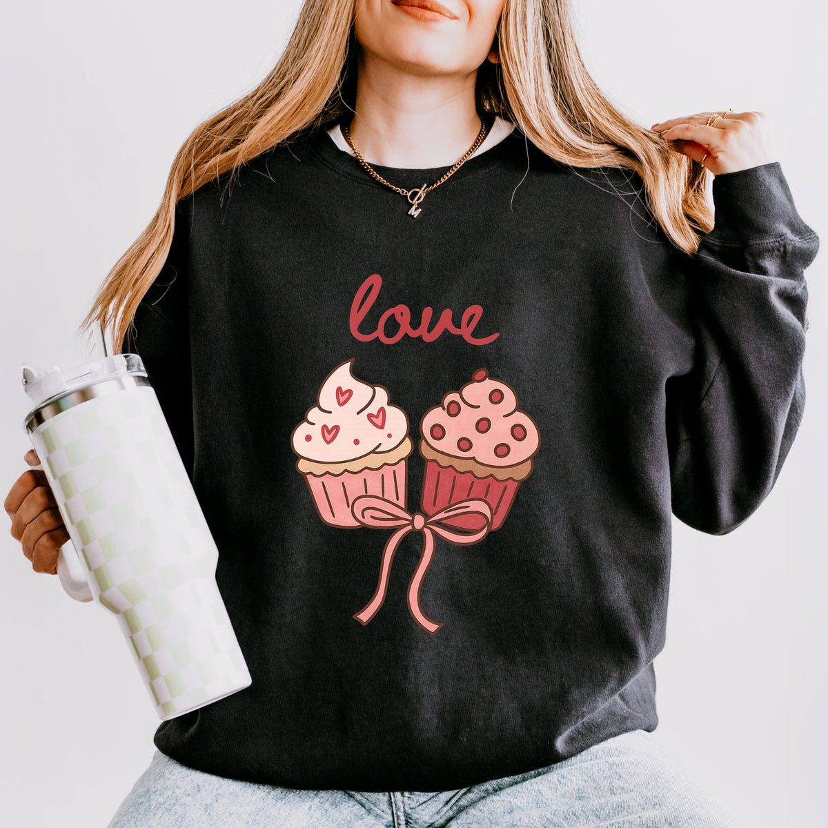 Love Cursive Cupcakes Coquette - Women's Lightweight Garment Dyed Sweatshirt