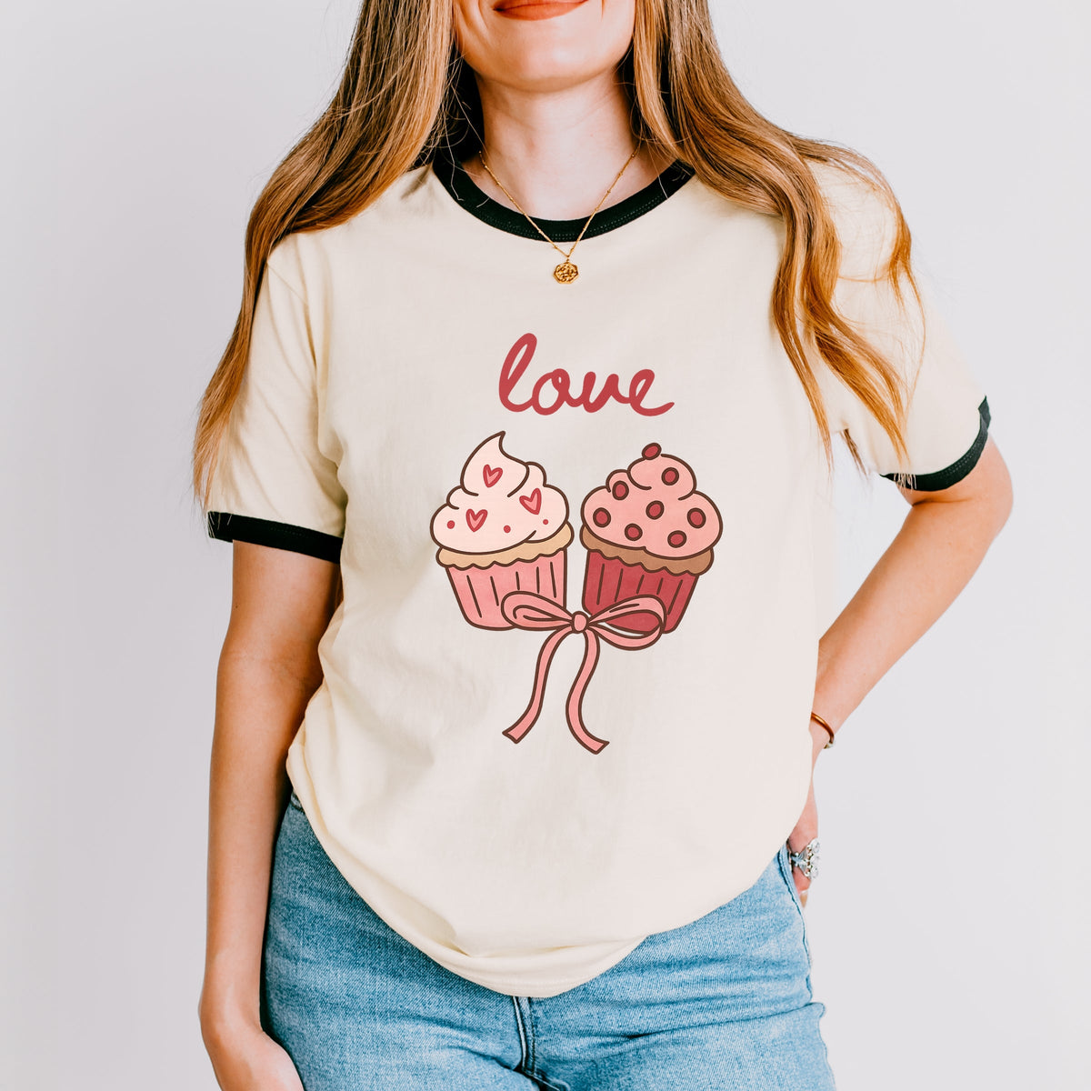 Love Cursive Cupcakes Coquette - Women's Ringer Graphic T-Shirt