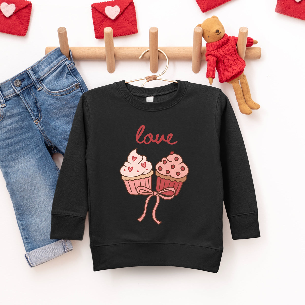 Love Cursive Cupcakes Coquette - Toddler Graphic Sweatshirt