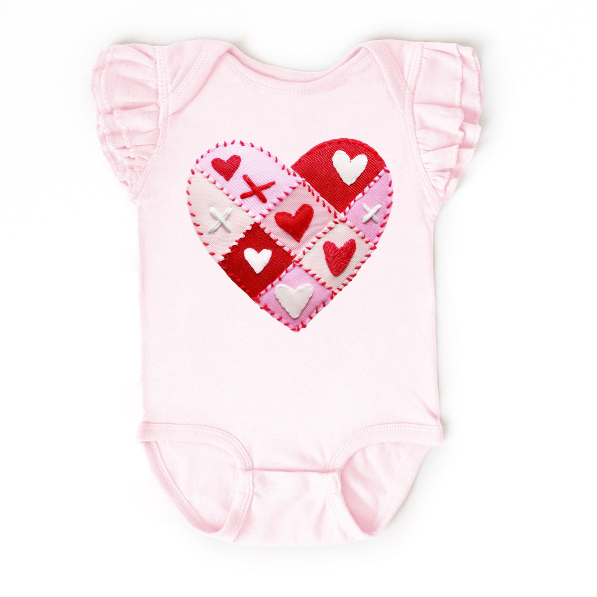 Heart Stitching Patchwork Print - Baby Flutter Sleeve Bodysuit