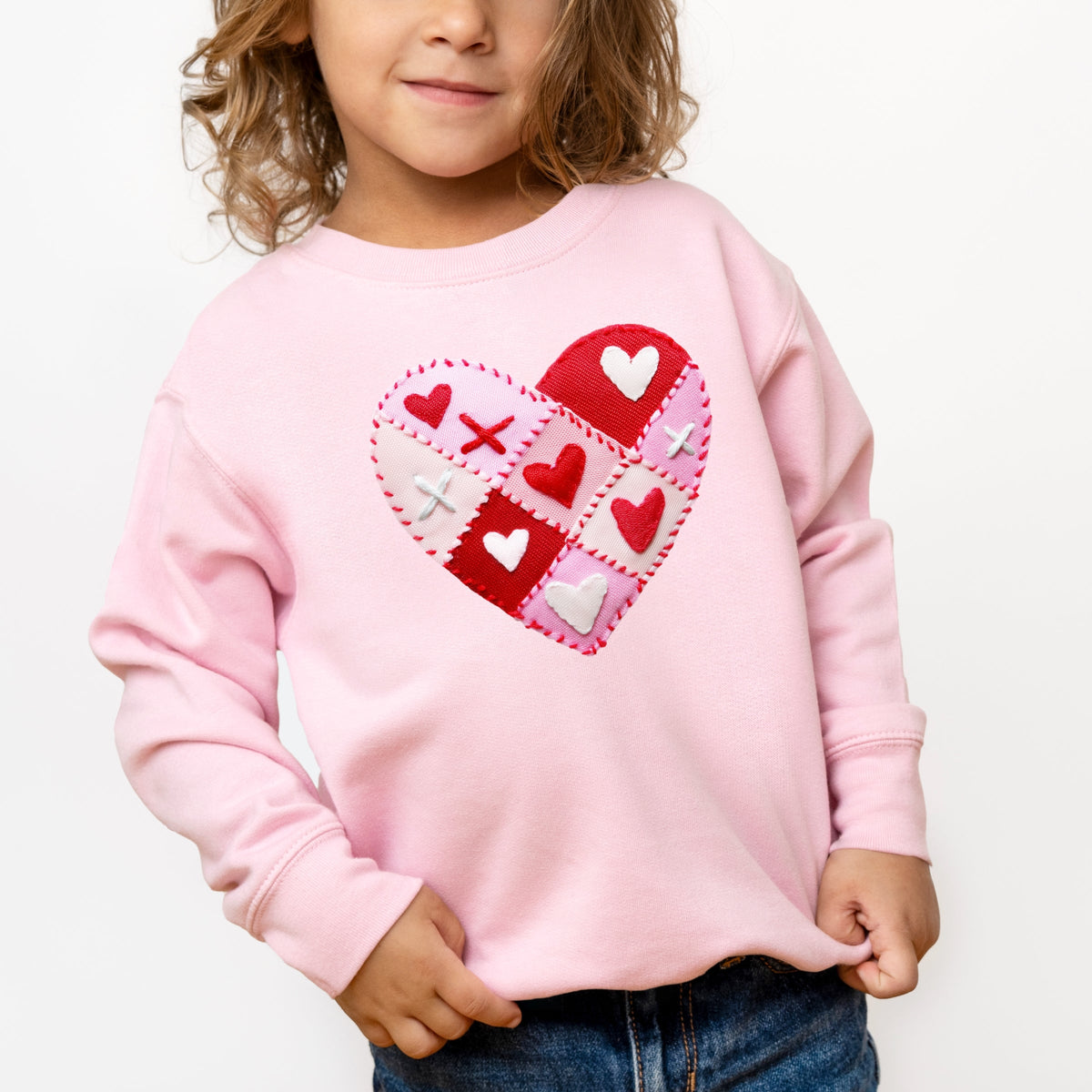 Heart Stitching Patchwork Print - Toddler Graphic Sweatshirt
