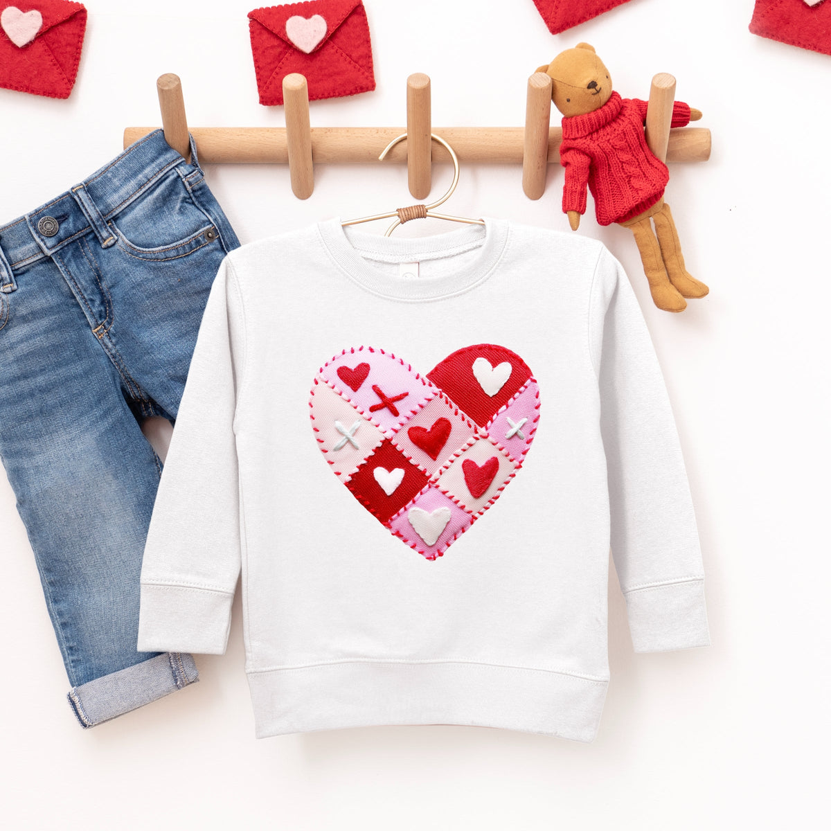 Heart Stitching Patchwork Print - Toddler Graphic Sweatshirt