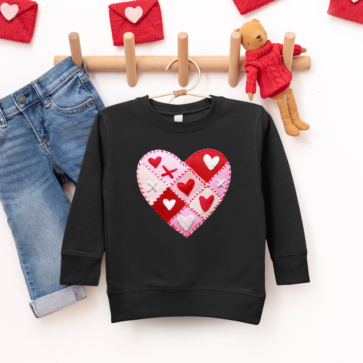 Heart Stitching Patchwork Print - Toddler Graphic Sweatshirt
