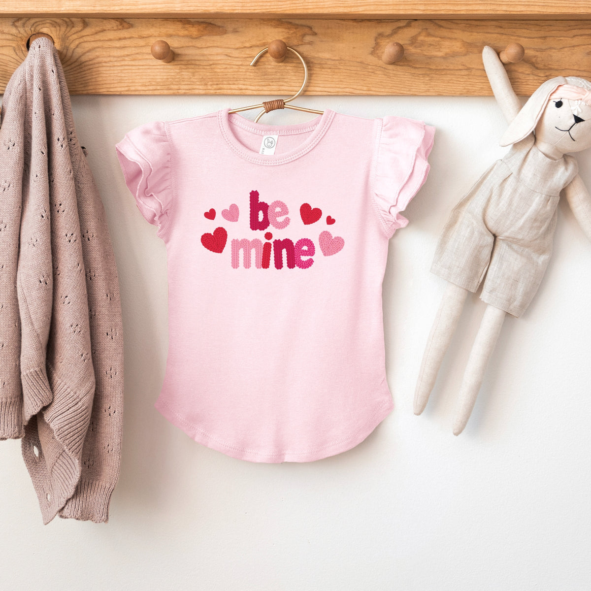 Be Mine Knit Print - Flutter Sleeve Graphic T-Shirt