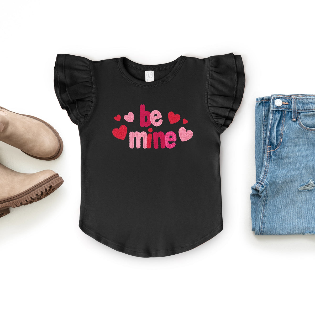 Be Mine Knit Print - Flutter Sleeve Graphic T-Shirt