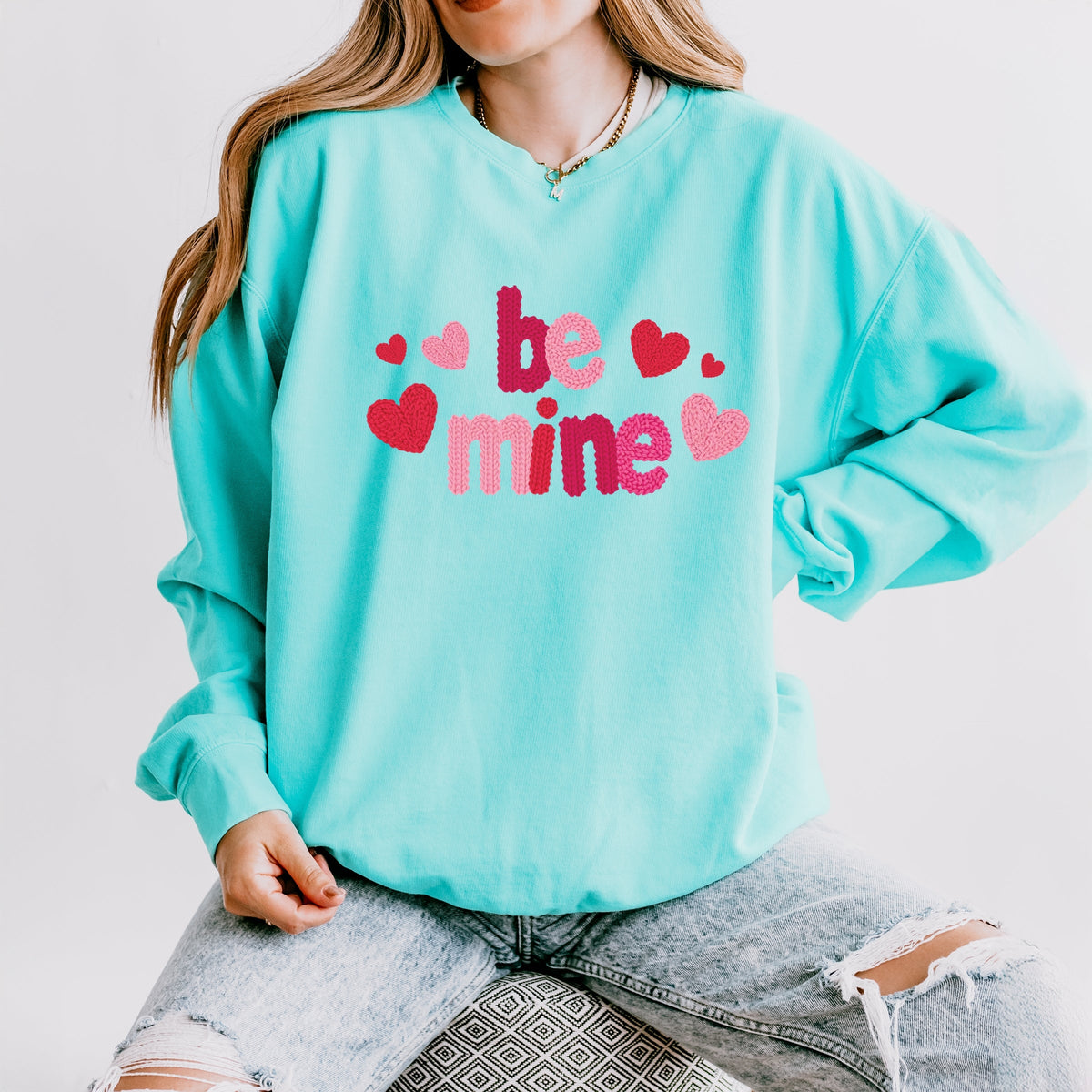 Be Mine Knit Print - Women's Lightweight Garment Dyed Sweatshirt
