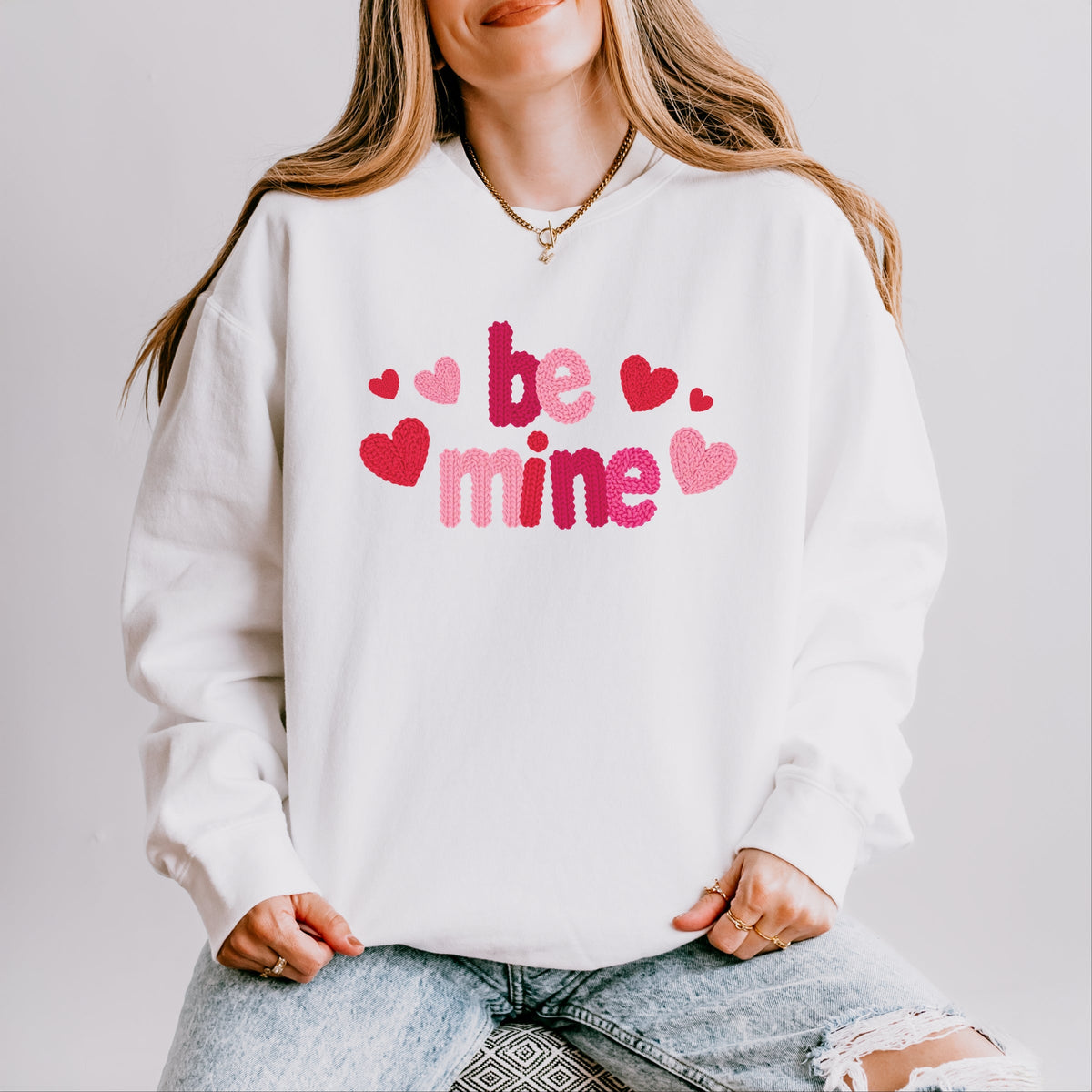 Be Mine Knit Print - Women's Lightweight Garment Dyed Sweatshirt