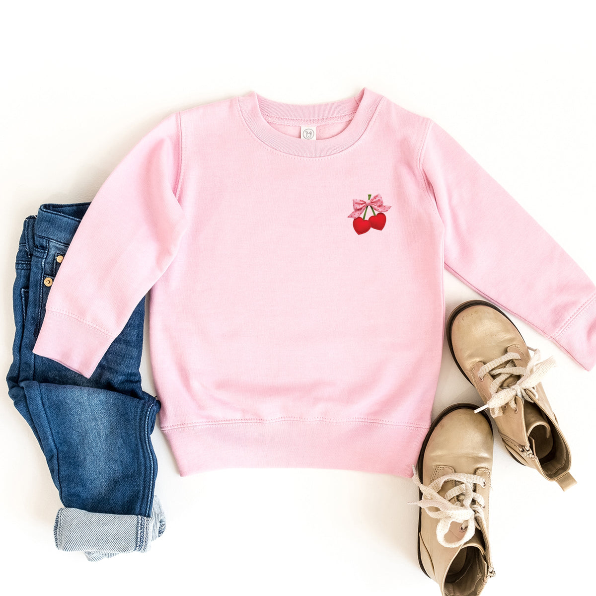 Cherry Hearts Pink Bow Patchwork Print - Toddler Graphic Sweatshirt