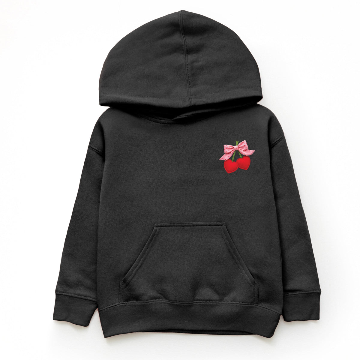 Cherry Hearts Pink Bow Patchwork Print - Youth Graphic Hoodie