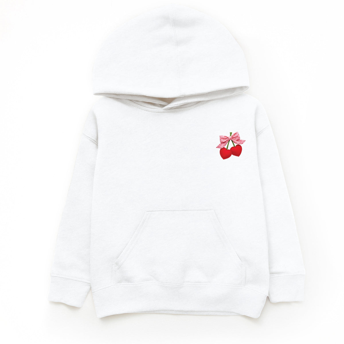 Cherry Hearts Pink Bow Patchwork Print - Youth Graphic Hoodie