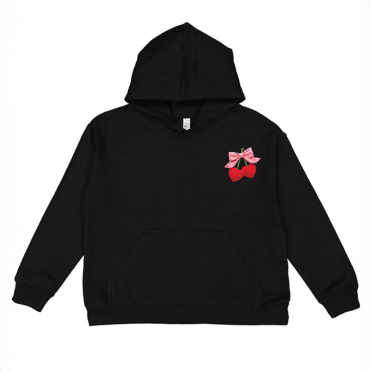 Cherry Hearts Pink Bow Patchwork Print - Youth Graphic Hoodie