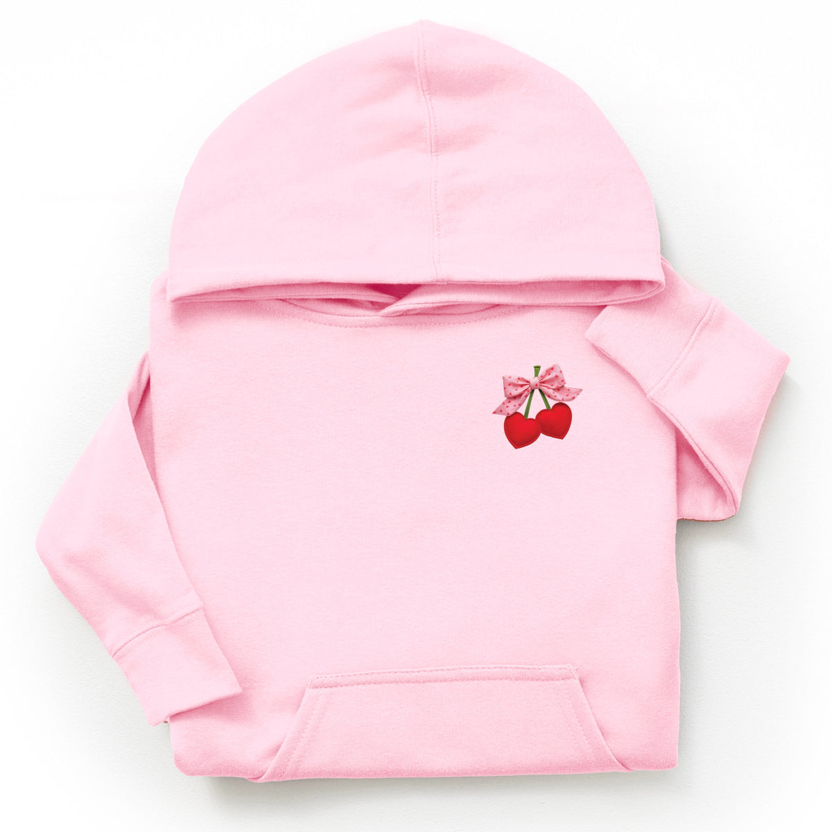Cherry Hearts Pink Bow Patchwork Print - Youth Graphic Hoodie