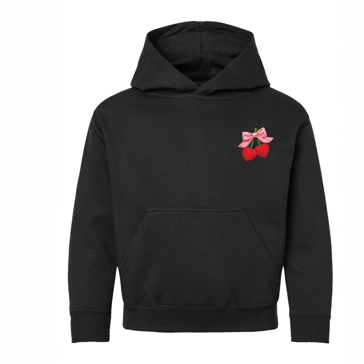 Cherry Hearts Pink Bow Patchwork Print - Youth Graphic Hoodie