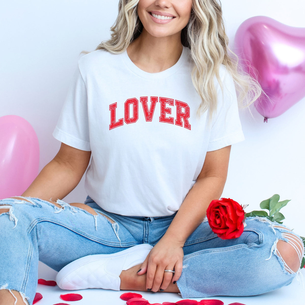 Lover Varsity Arched Distressed - Women's Short Sleeve Graphic T-Shirt