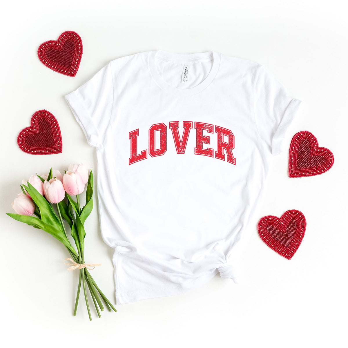 Lover Varsity Arched Distressed - Women's Short Sleeve Graphic T-Shirt