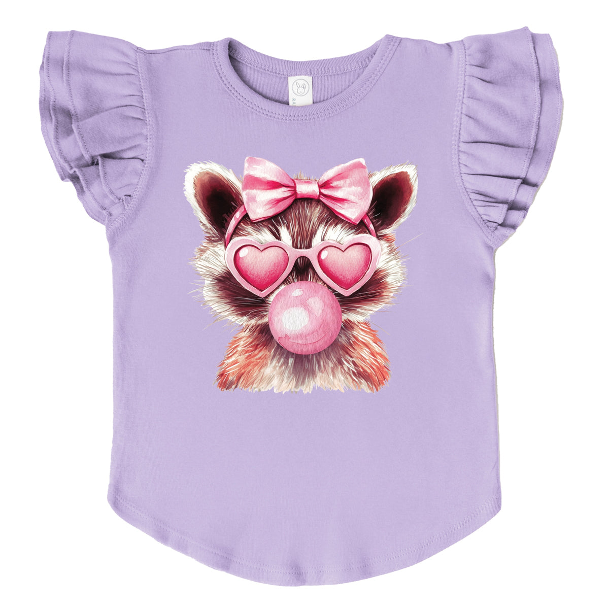 Valentine Raccoon With Bubblegum - Flutter Sleeve Graphic T-Shirt
