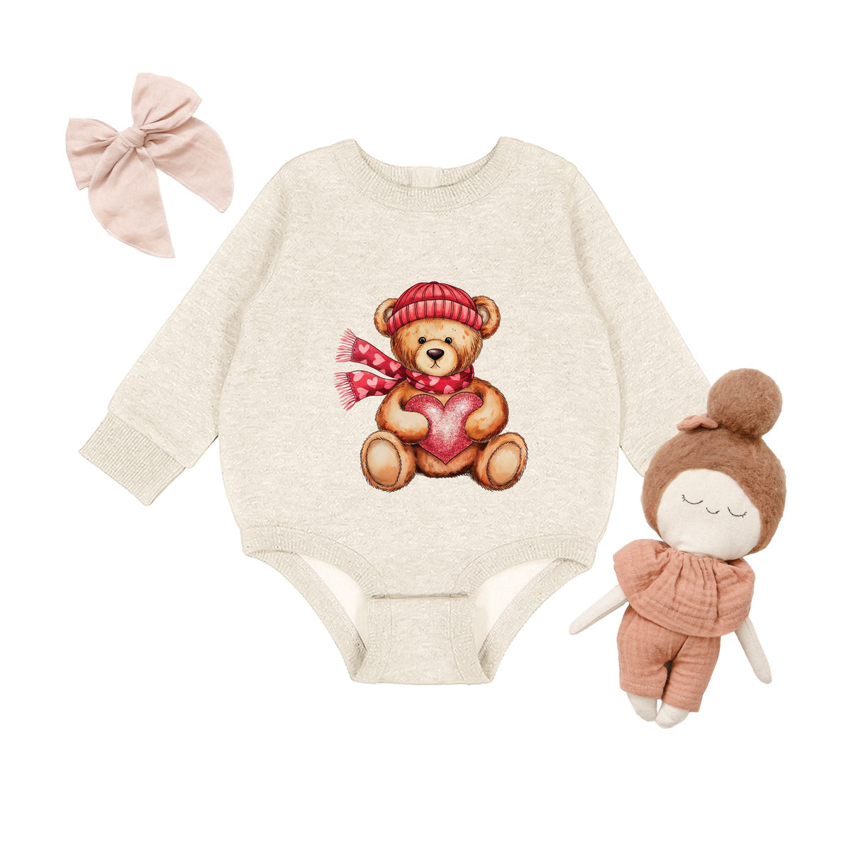 Valentine Teddy Bear Beanie - Infant Fleece BodySuit