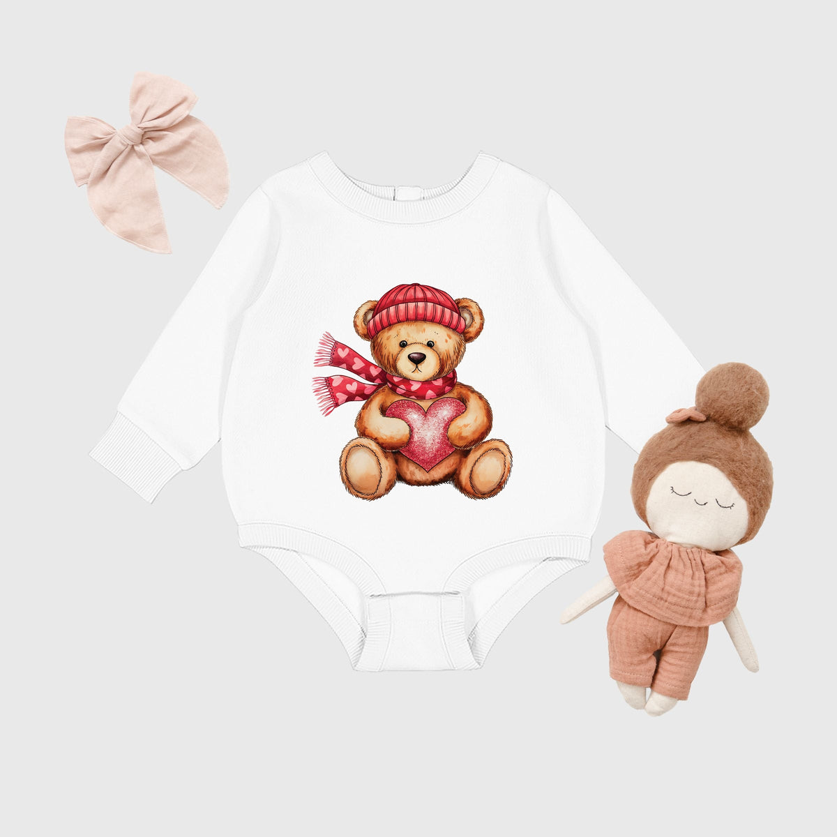 Valentine Teddy Bear Beanie - Infant Fleece BodySuit