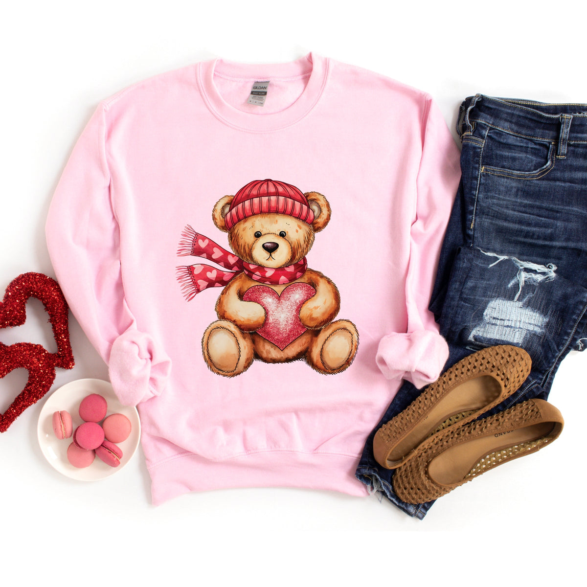 Valentine Teddy Bear Beanie - Women's Graphic Sweatshirt