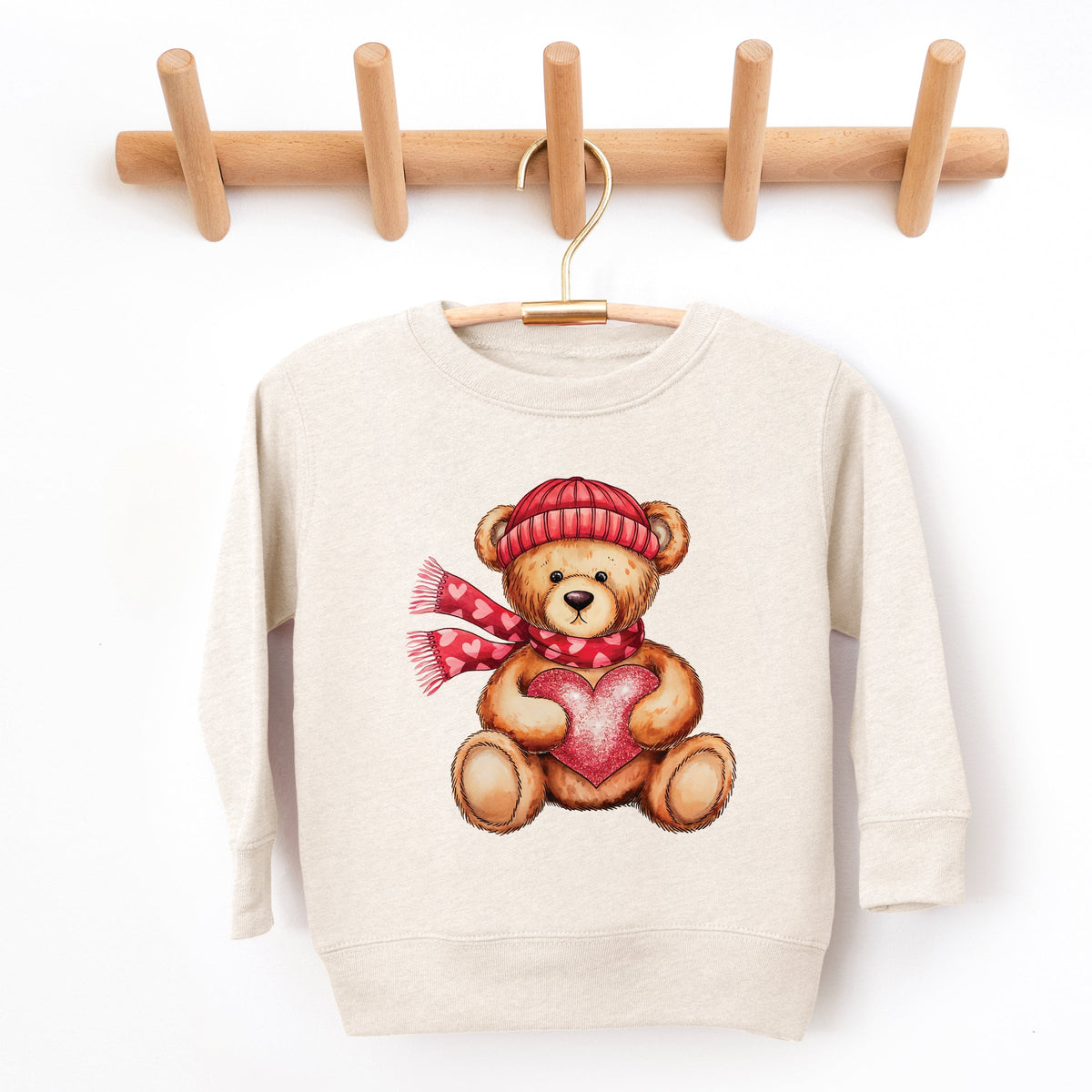 Valentine Teddy Bear Beanie - Toddler Graphic Sweatshirt