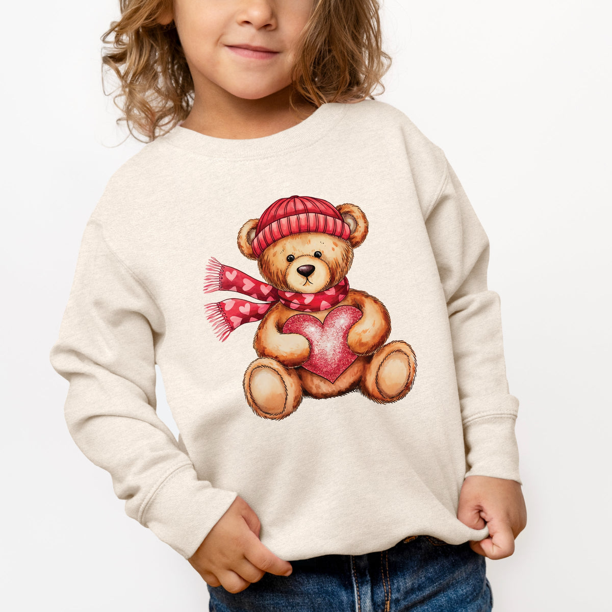 Valentine Teddy Bear Beanie - Toddler Graphic Sweatshirt