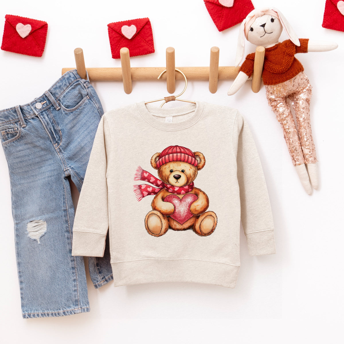 Valentine Teddy Bear Beanie - Toddler Graphic Sweatshirt
