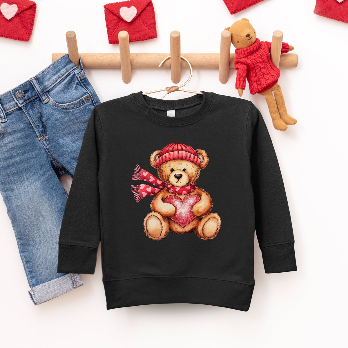 Valentine Teddy Bear Beanie - Toddler Graphic Sweatshirt