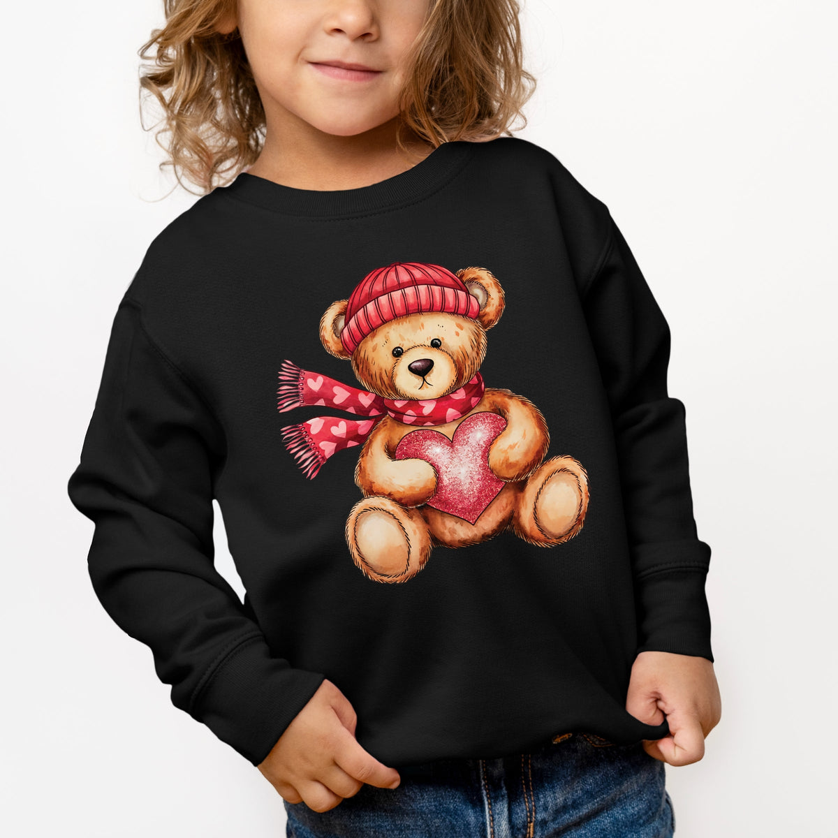 Valentine Teddy Bear Beanie - Toddler Graphic Sweatshirt