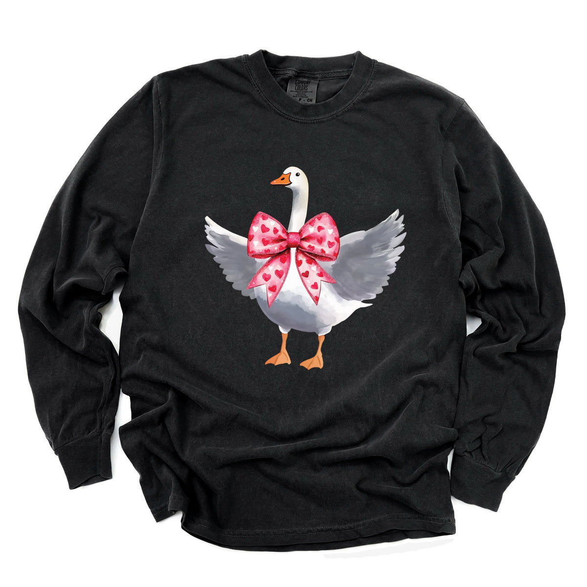 Valentine Goose Coquette - Women's Garment Dyed Long Sleeve Graphic T-Shirt