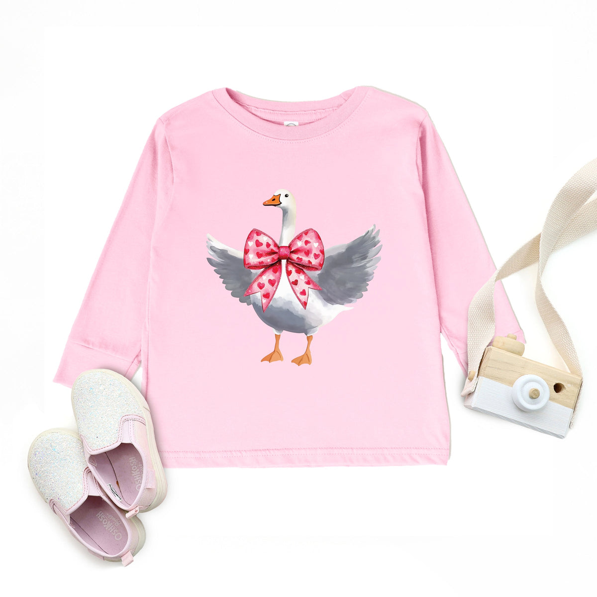 Valentine Goose Coquette - Toddler Long Sleeve Graphic Tee