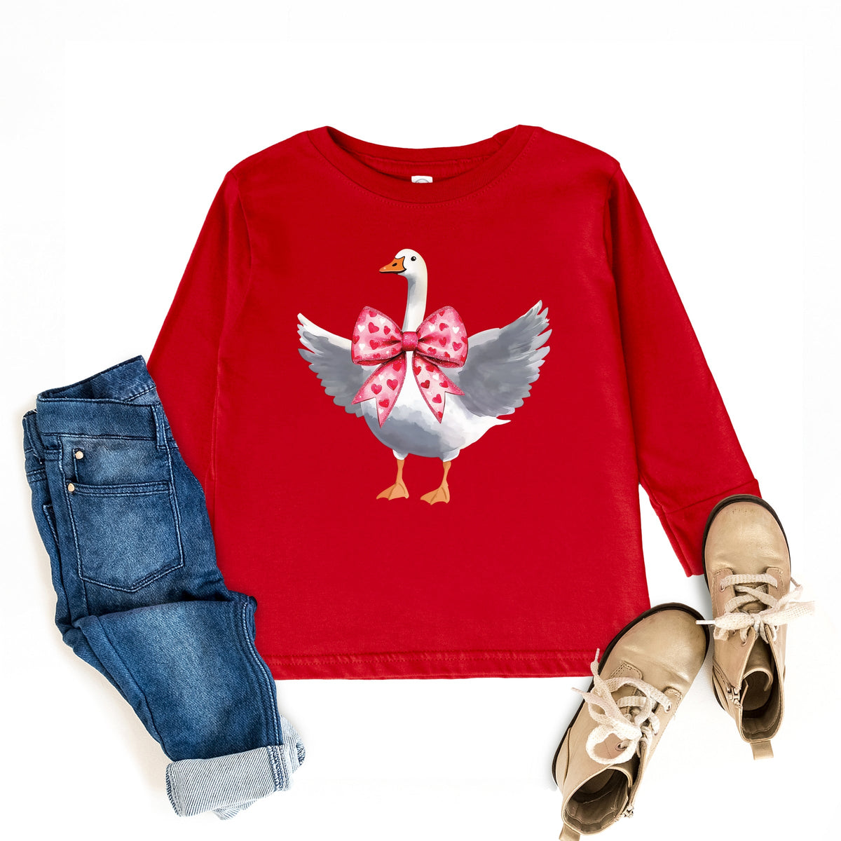 Valentine Goose Coquette - Toddler Long Sleeve Graphic Tee