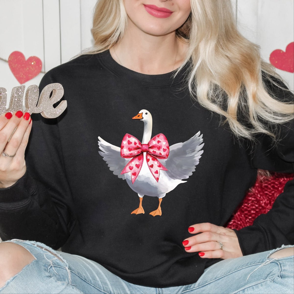 Valentine Goose Coquette - Women's Graphic Sweatshirt
