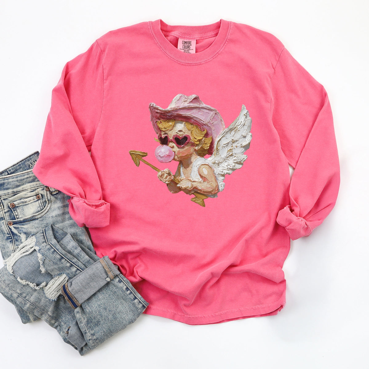 Cupid Heart Eyes Paint - Women's Garment Dyed Long Sleeve Graphic T-Shirt