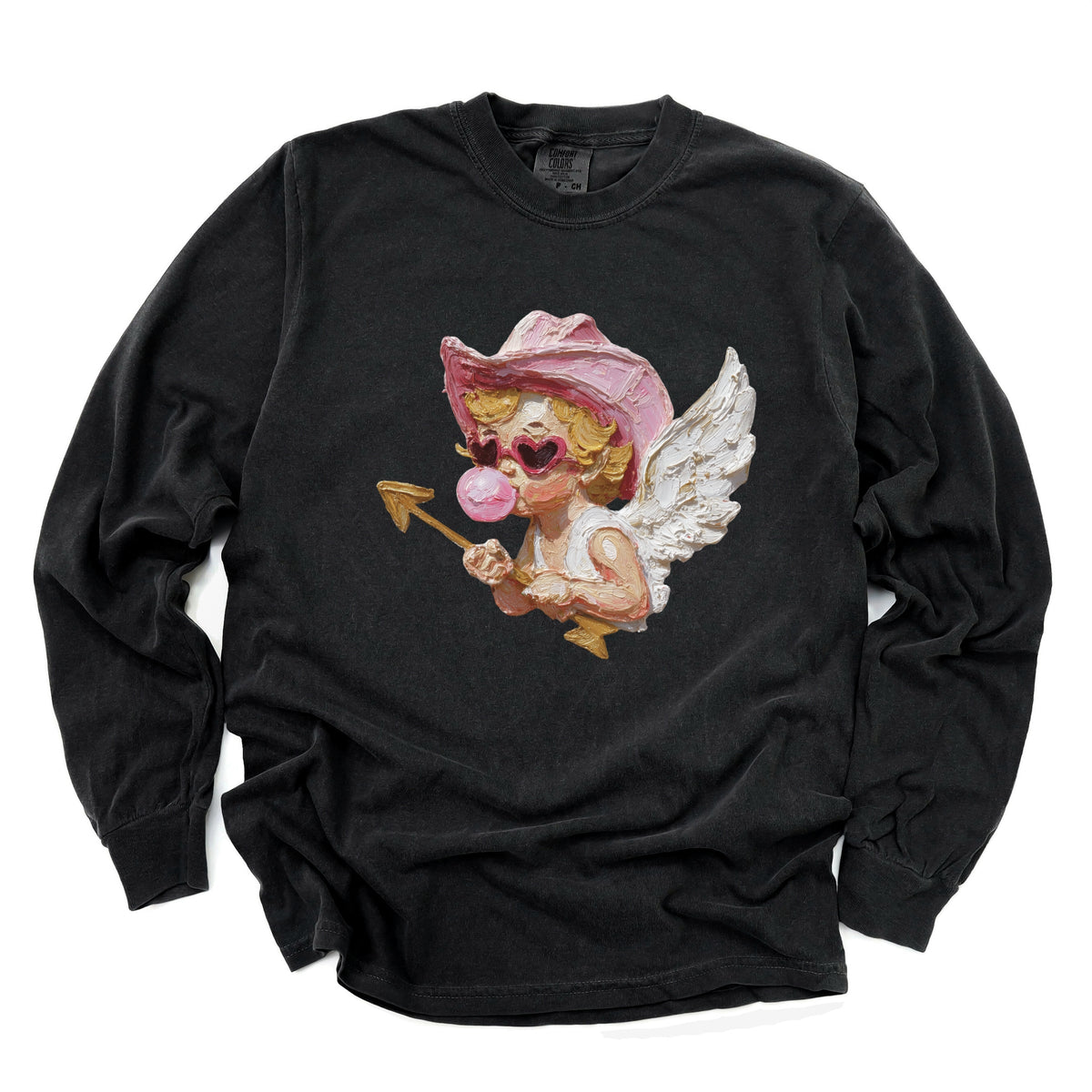 Cupid Heart Eyes Paint - Women's Garment Dyed Long Sleeve Graphic T-Shirt
