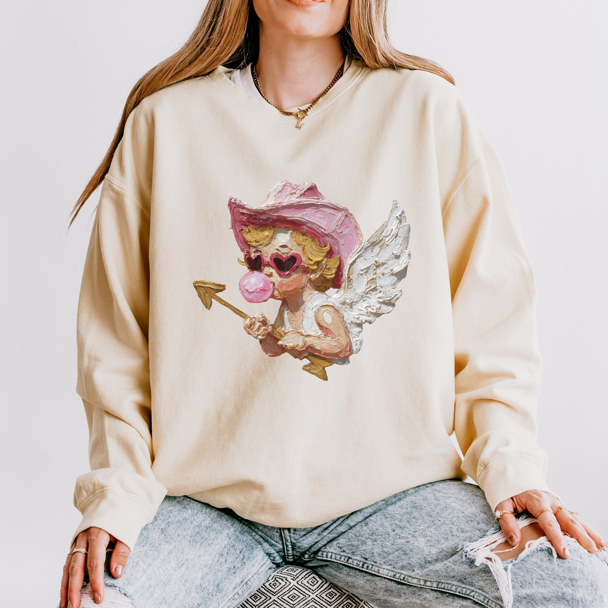Cupid Heart Eyes Paint - Women's Lightweight Garment Dyed Sweatshirt