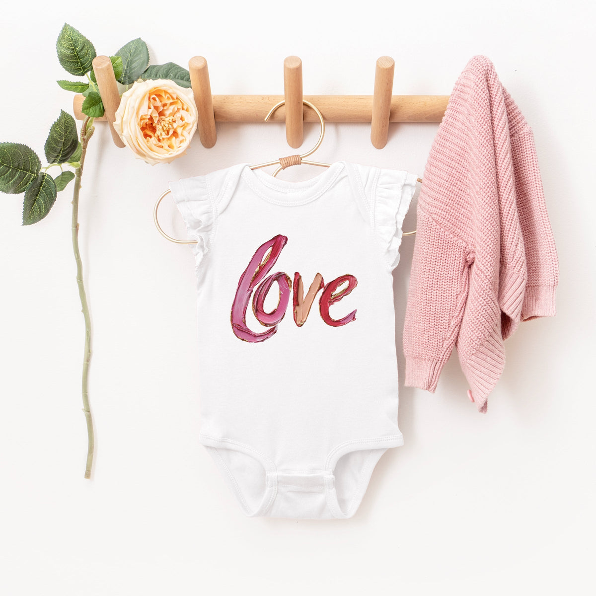 Love Cursive Paint - Baby Flutter Sleeve Bodysuit