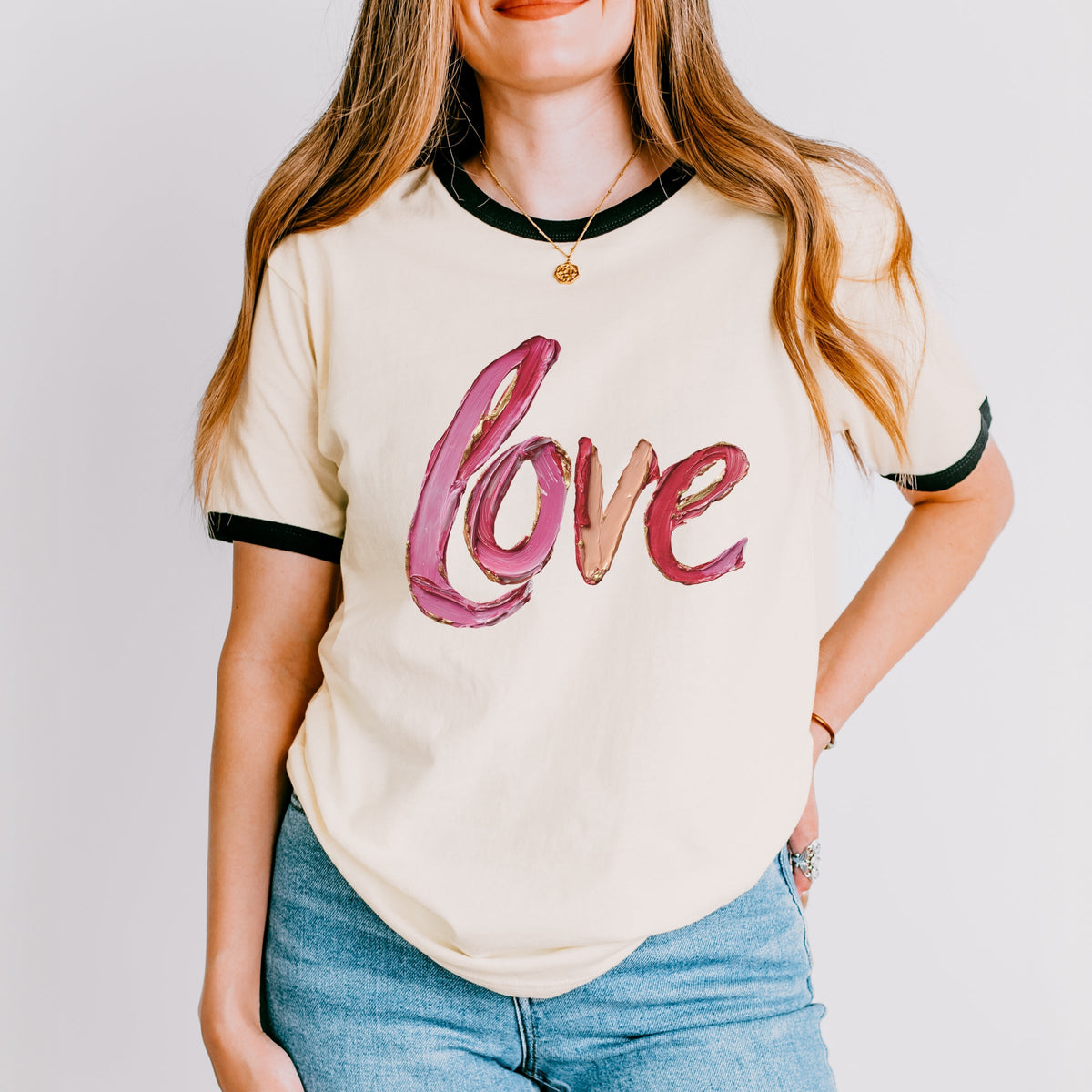 Love Cursive Paint - Women's Ringer Graphic T-Shirt