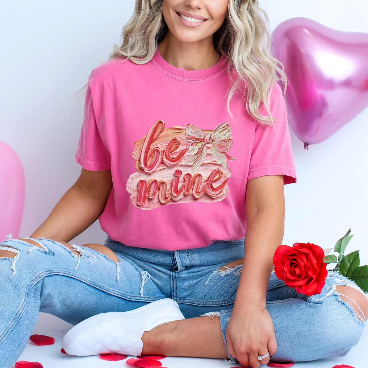 Be Mine Textured Paint - Women's Garment Dyed Graphic T-Shirt