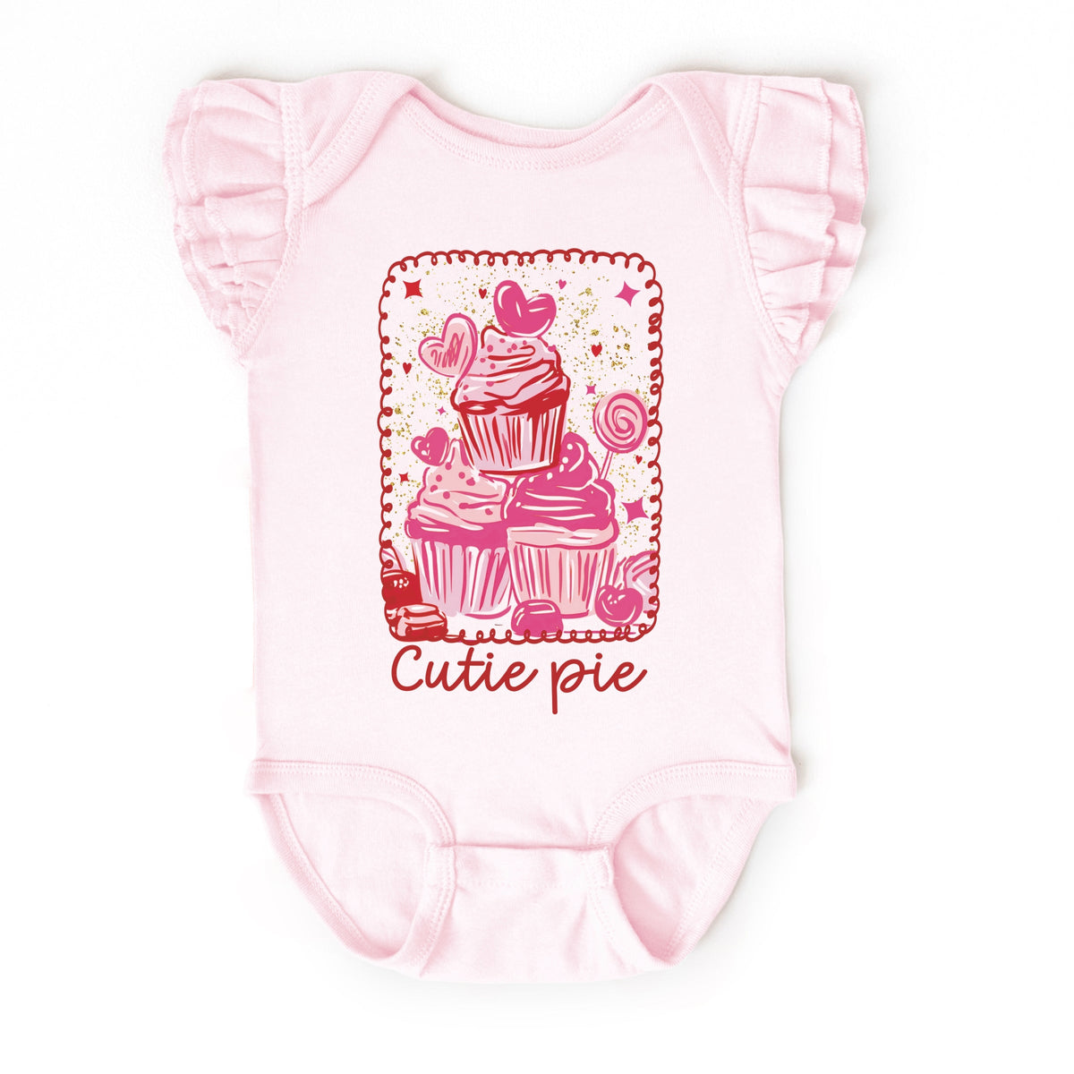 Cutie Pie Cupcakes Frame - Baby Flutter Sleeve Bodysuit