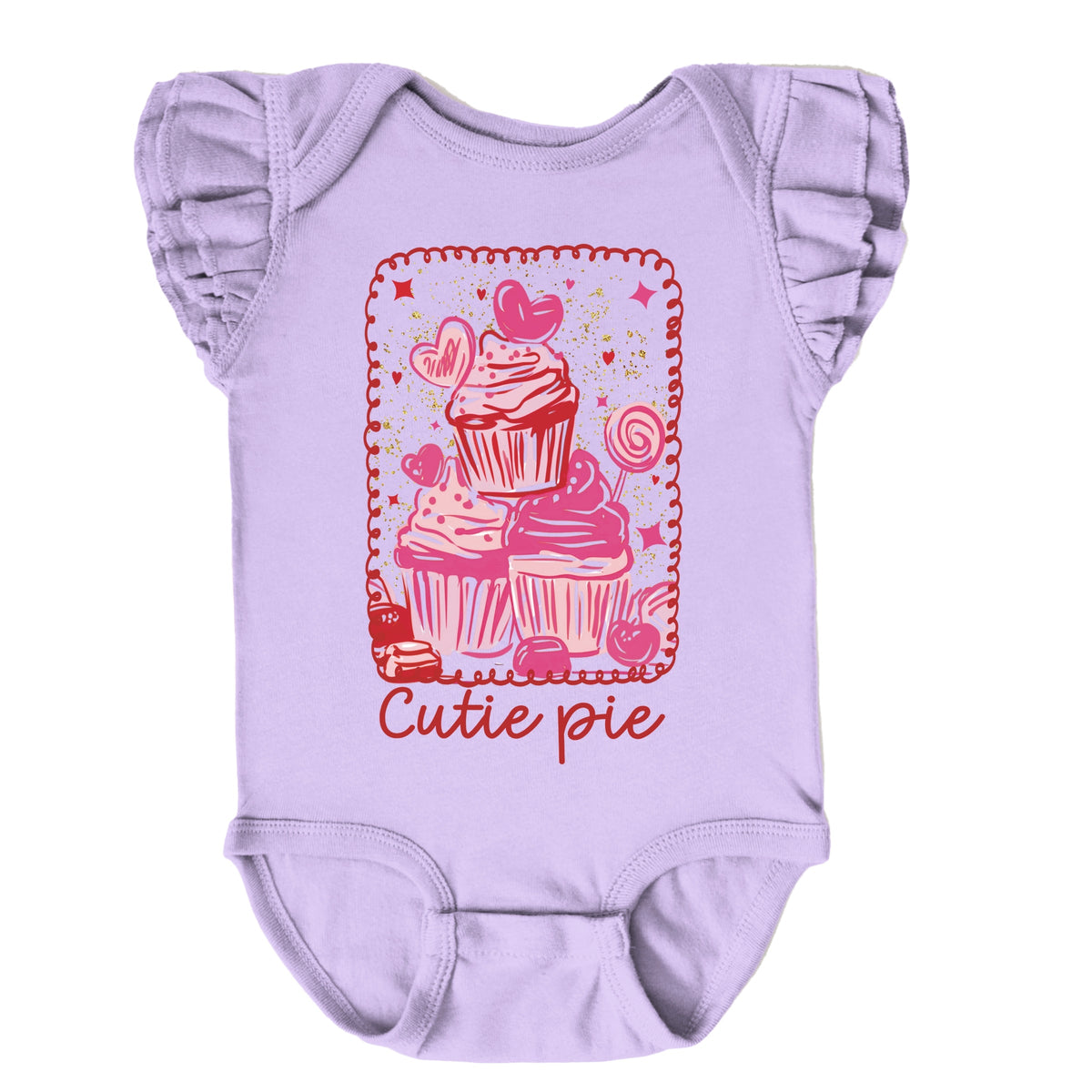 Cutie Pie Cupcakes Frame - Baby Flutter Sleeve Bodysuit