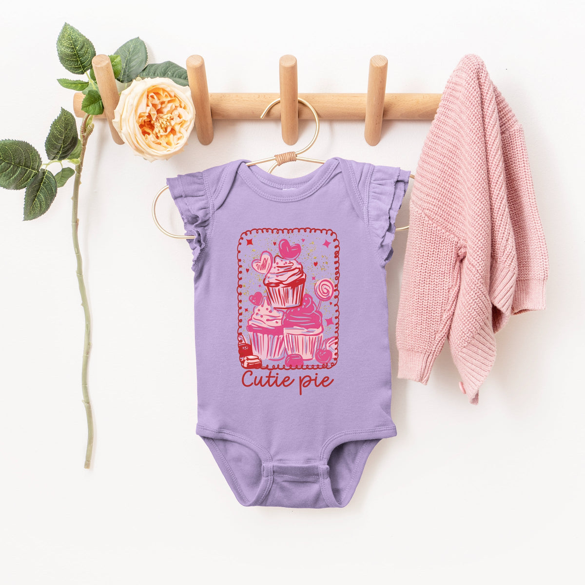 Cutie Pie Cupcakes Frame - Baby Flutter Sleeve Bodysuit