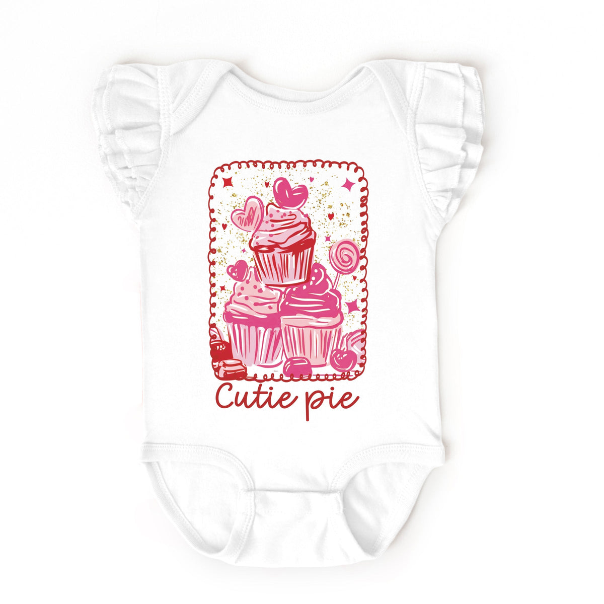 Cutie Pie Cupcakes Frame - Baby Flutter Sleeve Bodysuit