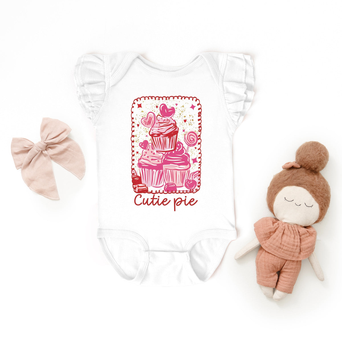 Cutie Pie Cupcakes Frame - Baby Flutter Sleeve Bodysuit