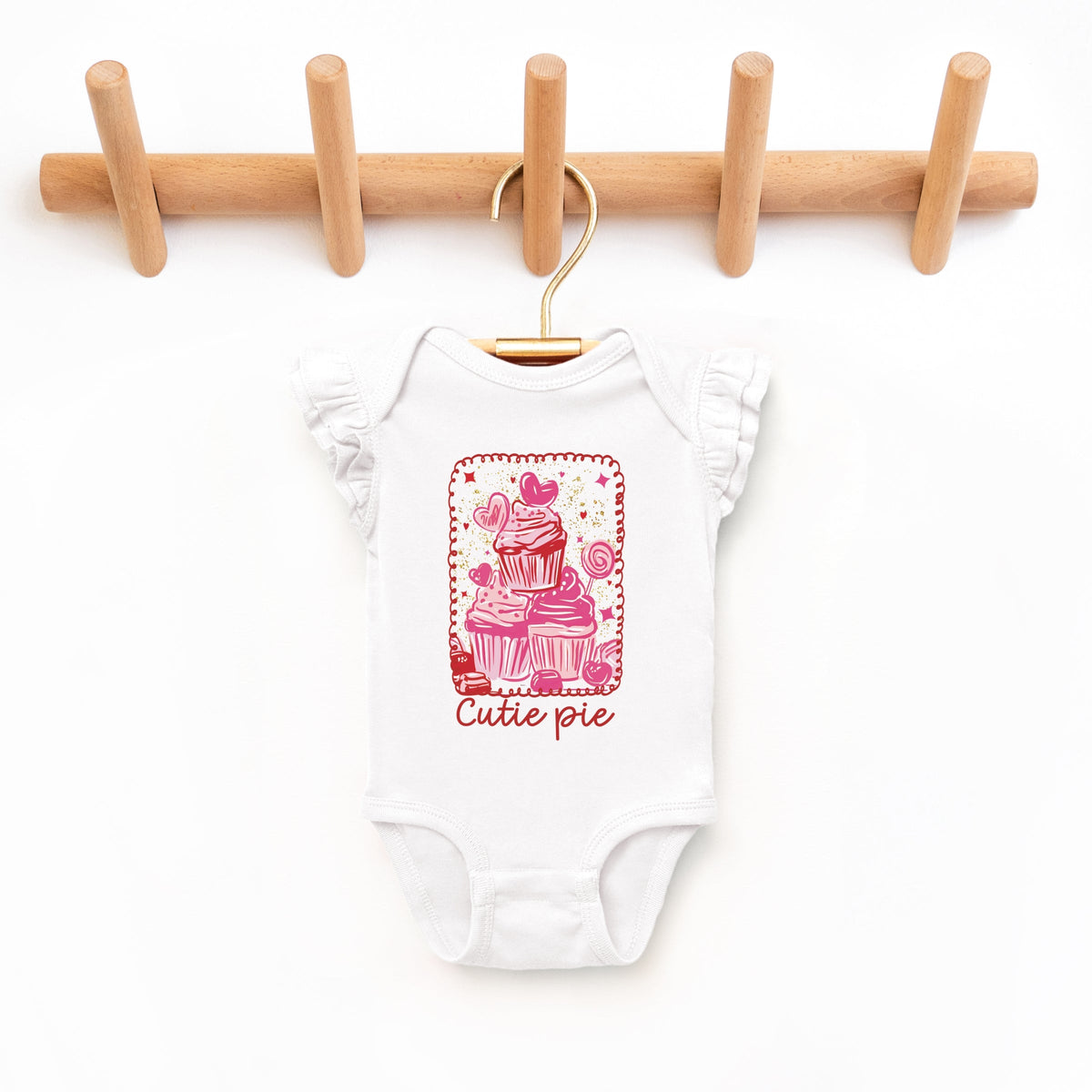 Cutie Pie Cupcakes Frame - Baby Flutter Sleeve Bodysuit