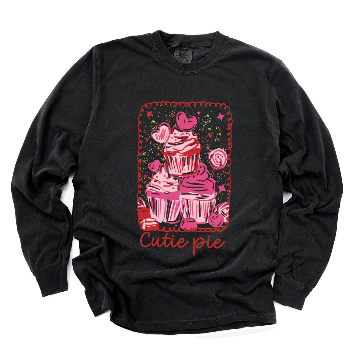 Cutie Pie Cupcakes Frame - Women's Garment Dyed Long Sleeve Graphic T-Shirt